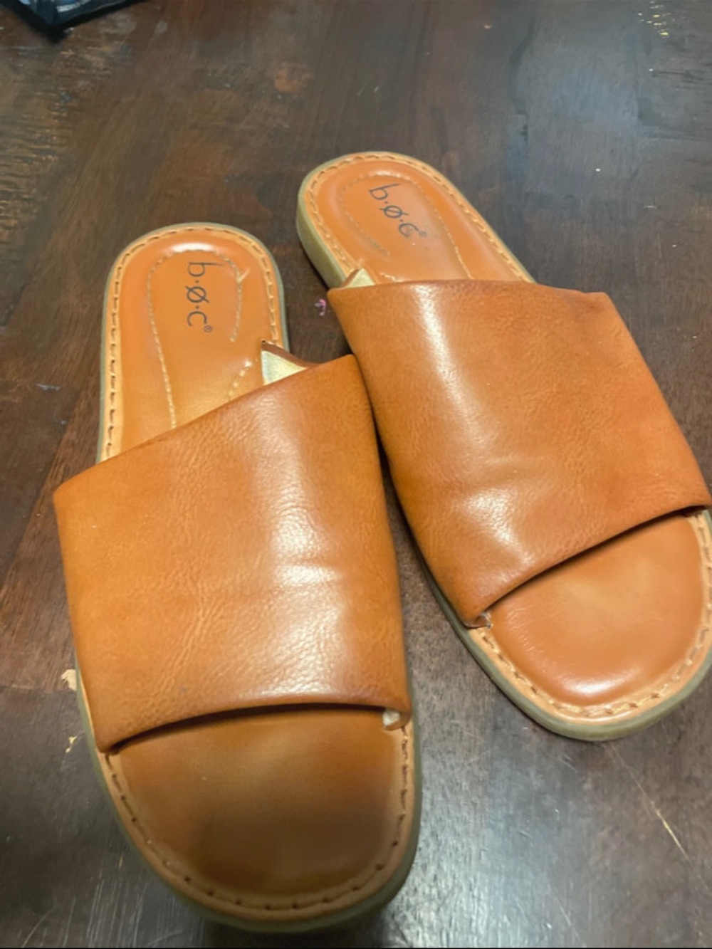 b.o.c. Tan Leather Slide Mules